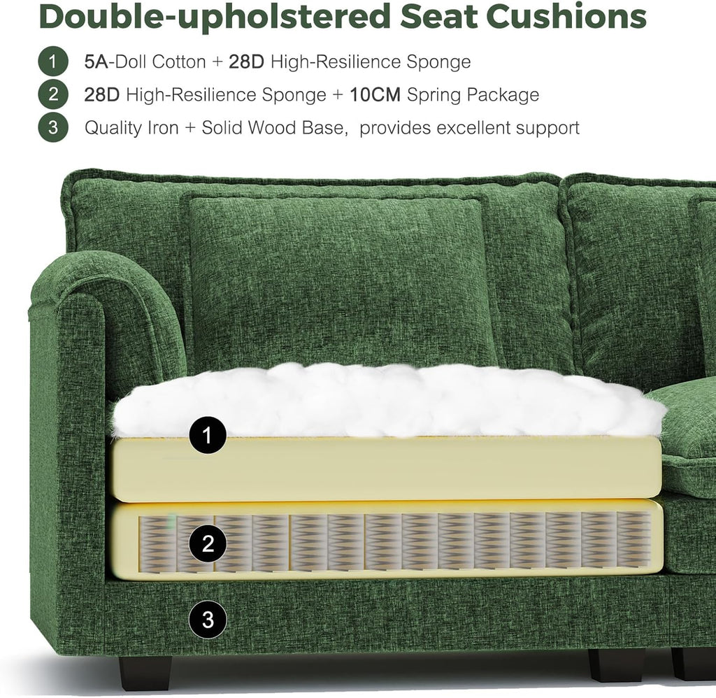 ELUCHANG 113" Modular Sectional Sofa, Comfy Cloud Couch, L Shaped Deep Seat Sofa Couches for Living Room, 4-Seater Modern Sofa with Movable Ottoman, DIY Combination - Chenille Green