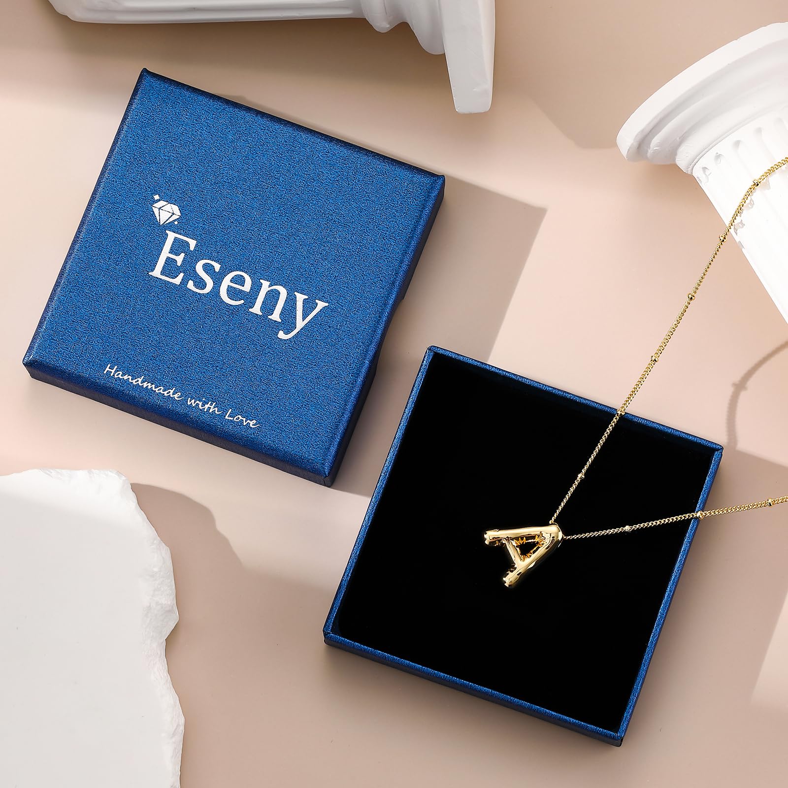 ESENY Aktion, Hochwertige echtes Gold 0,03 plattierte Geschenke für Frauen, Blasenbuchstaben Halskette Gold, Anfangsbuchstaben Halsketten für Frauen Trendy, Geburtstagsgeschenke für Frauen personalisiert (A)