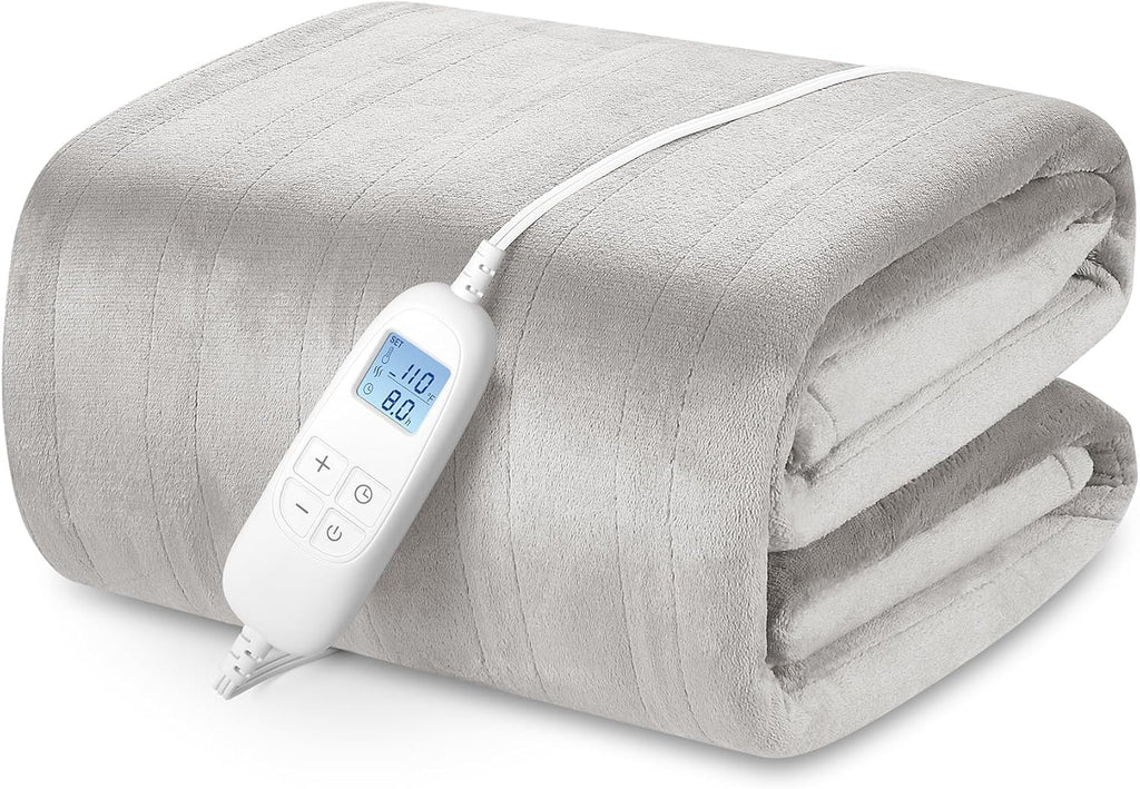 Electric Heated Blanket Queen Size with 6 Levels & 8h Auto Off, Ultra Soft Flannel Full Body Heating Blanket, Machine Washable, Warm Gray, 84" x 90"