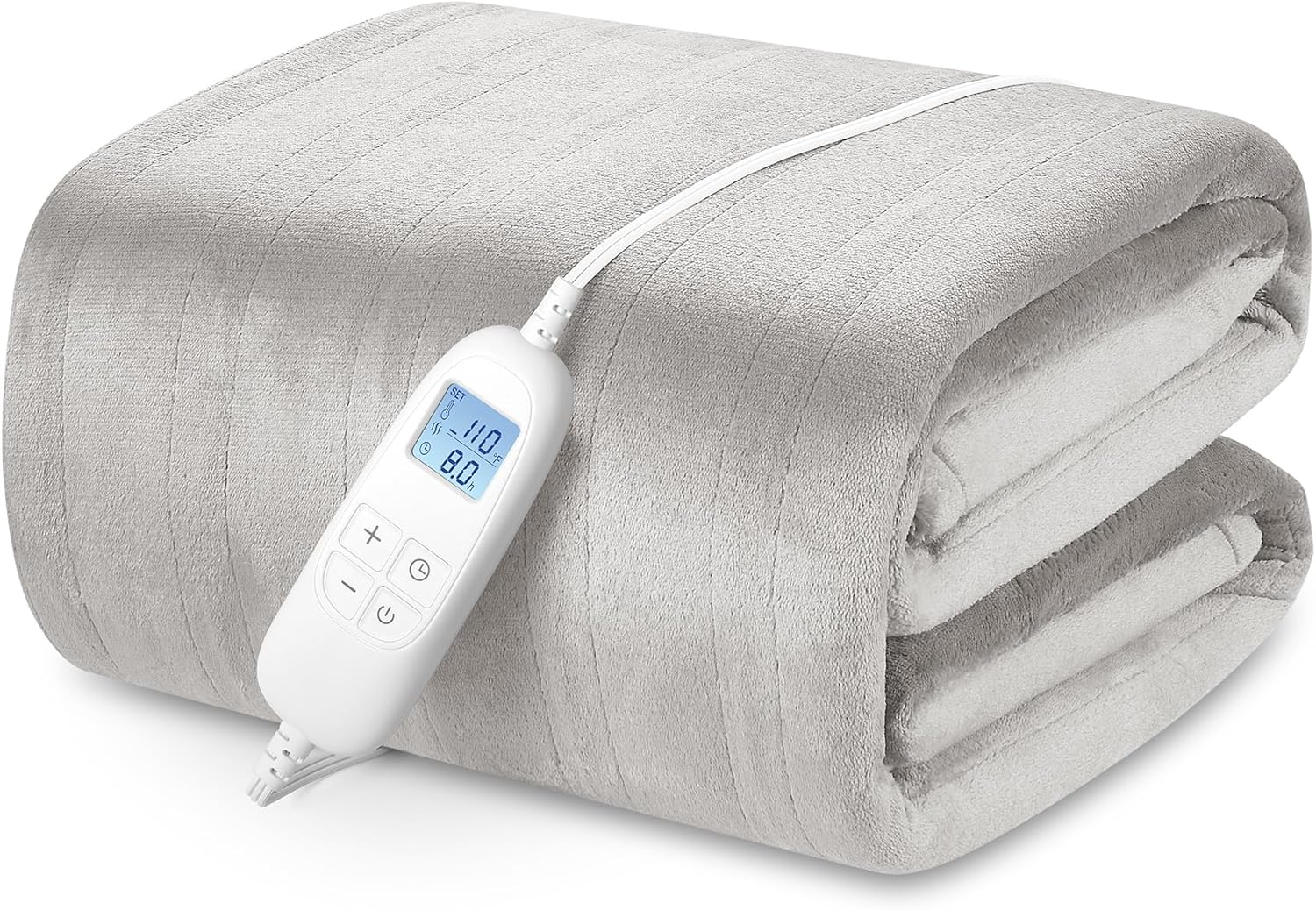 Electric Heated Blanket Queen Size with 6 Levels & 8h Auto Off, Ultra Soft Flannel Full Body Heating Blanket, Machine Washable, Warm Gray, 84" x 90"