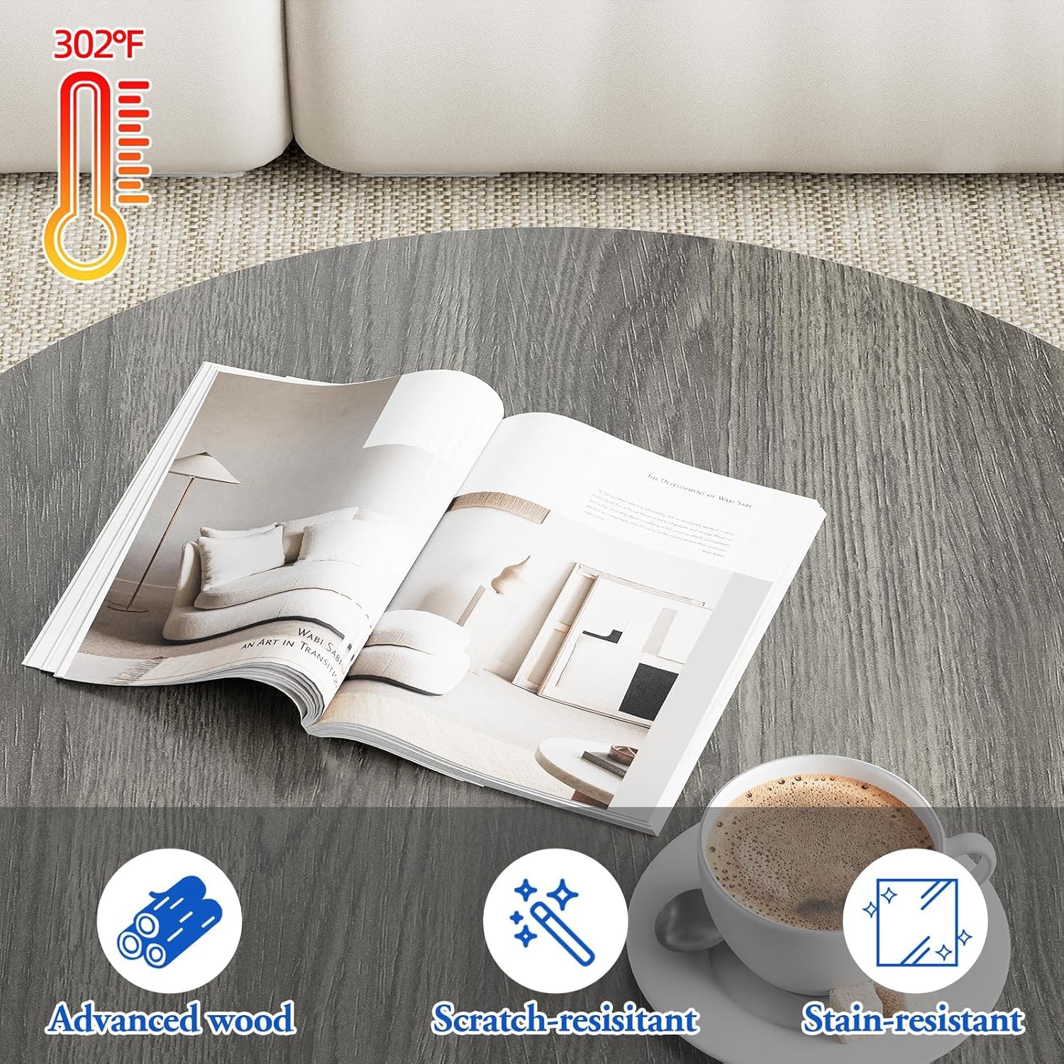 Garden 4 you Nesting Coffee Table, 23.6" Round Coffee Table Set of 2, Wooden Nesting Table Set with Metal Frame, Side Tables for Living Room Bedroom Balcony, Grey