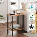 TUTOTAK End Table with Charging Station, Side Table with USB Ports and Outlets, Nightstand, 2-Tier Storage Shelf, Sofa Table for Small Space TB01BB040