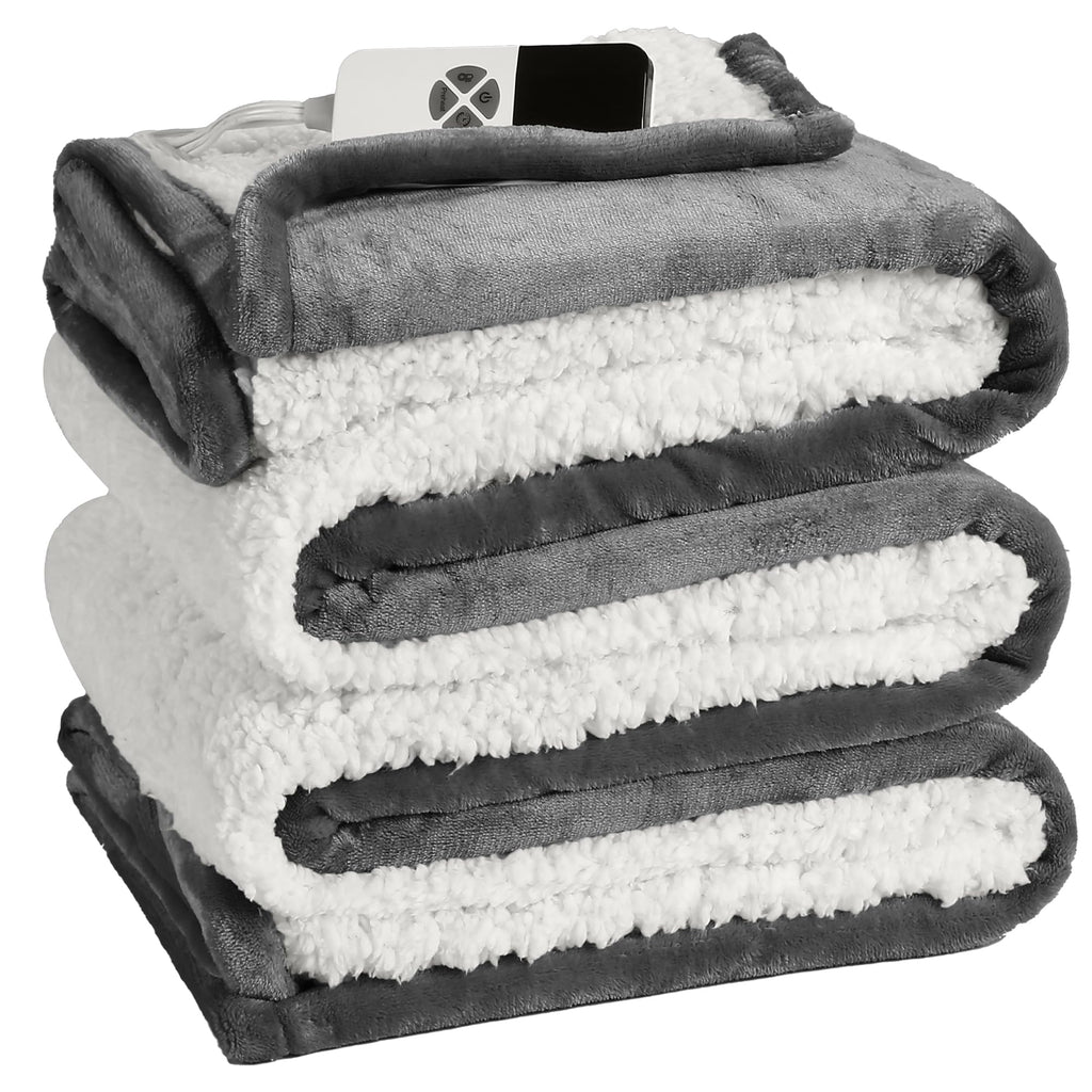 Coperta Elettrica Riscaldata Plaid con 5 Livelli di Riscaldamento e Spegnimento Automatico dopo 4 Ore, Plaid Riscaldato 50"x60" con Certificazione ETL e FCC per Casa e Ufficio, Lavabile in Lavatrice, Grigio Scuro