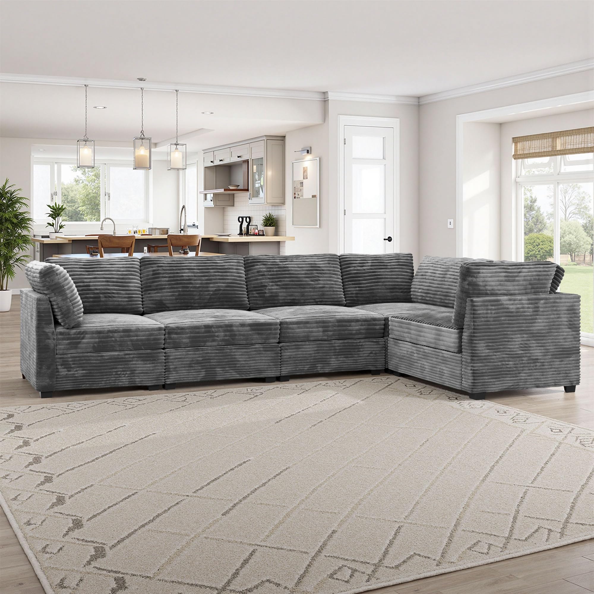 Modular Sectional Sofa,5 Pieces Sectional Couches for Living Room,L Shaped Cloud Couch Chaise Set, Black
