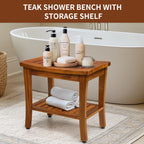 TEAKMAMA 20" Teak Shower Bench Waterproof Wooden Chair for Inside Use, Teak Shower Stool with Shelf for Bathroom, Durable Bath Bench for Elderly, Assembly Required