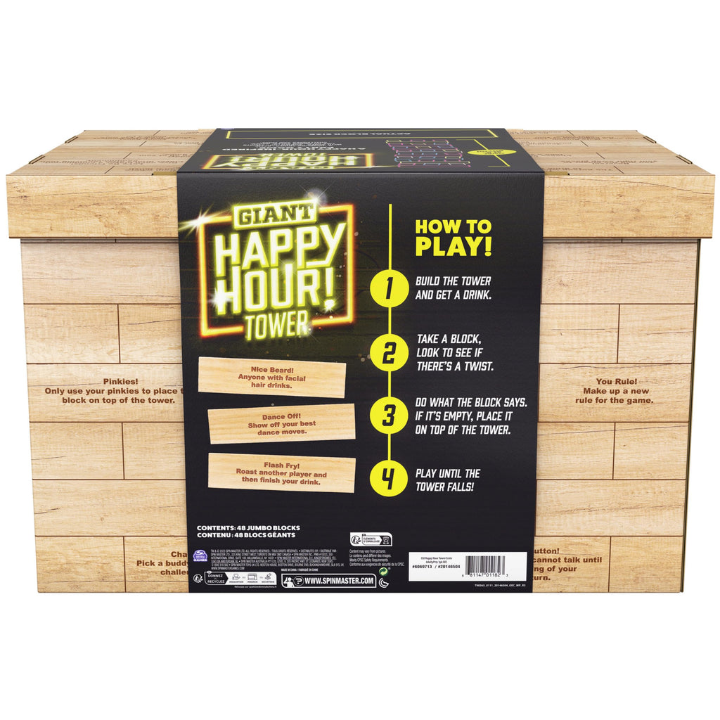 スピンマスターゲームズ、ハッピーアワータワー、巨大ジャンブリング木製ブロック、大学ゲーム、バチェロレッテパーティー、ハウスパーティー、18歳以上向け