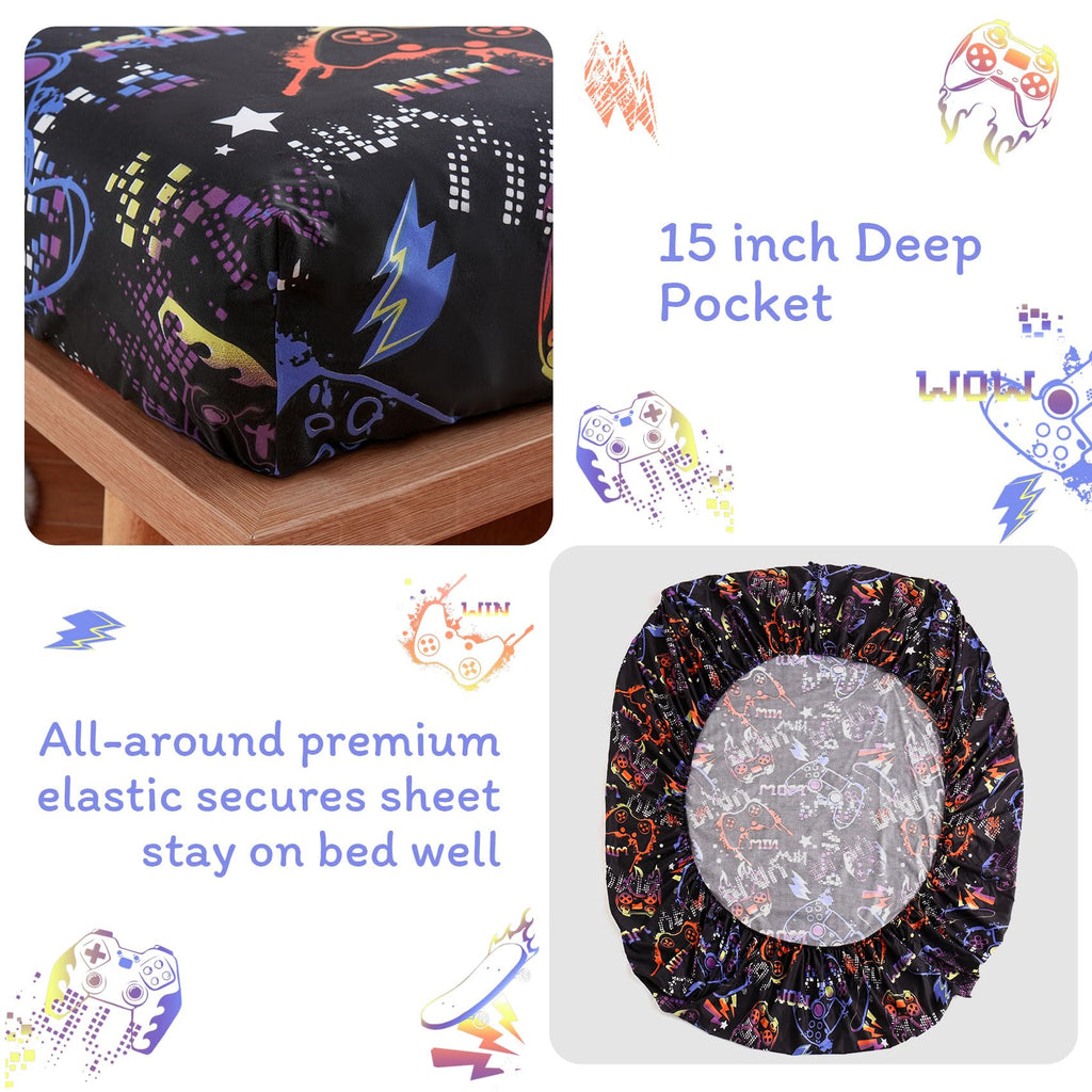 ست ملحفه کودکان یونیکورن صورتی JSD، سایز تویین، ۳ تکه، ملحفه‌های رختخواب میکروفایبر چاپ شده با طرح رنگین کمان برای دختران، جیب عمیق