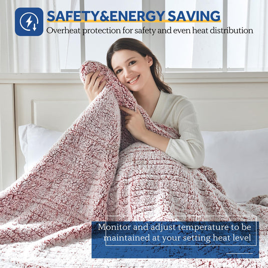 SEALY Electric Blanket Heated Throw 50"x60" Soft Double Sherpa Super Cozy with 6 Fast Heating Levels & 2-10 Hours Auto-Off, Over-Heat Protection, Machine Washable, Charcoal