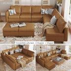 EASE MOOSE Brown Modular Sectional Couch with Storage, Faux Leather Sectional Modular Sofa or Living Room