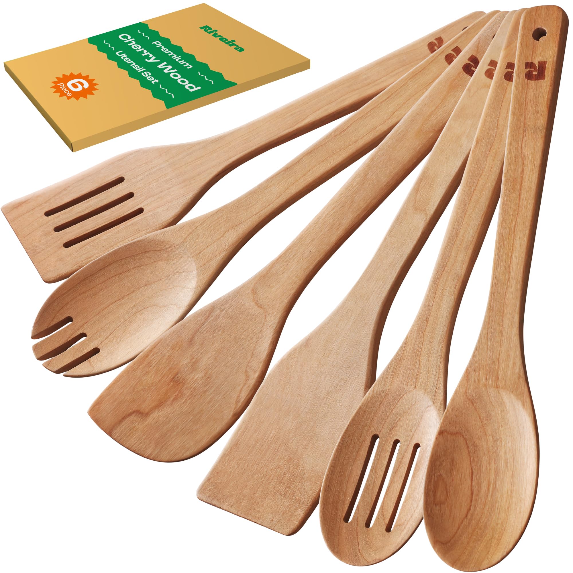 Riveira Dark Bamboo Wooden Spoons for Cooking 3-Piece, Apartment Essentials Wood Spatula Spoon Nonstick Kitchen Utensil Set Premium Quality Housewarming Gifts for Everyday Use