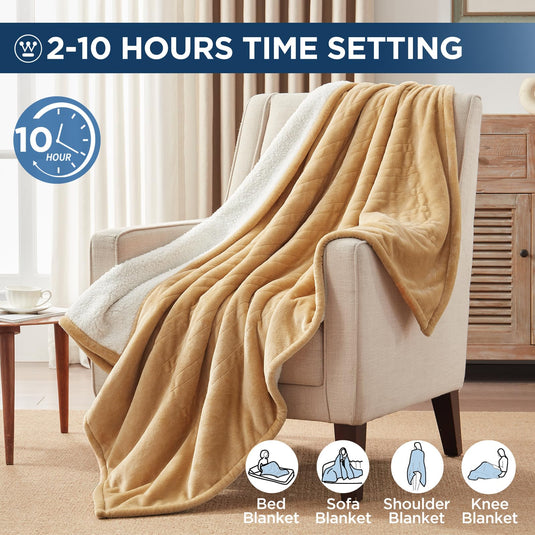 Westinghouse Heated Throw Blanket, Electric Blanket Throw with 6 Heating Levels and 2-10 Hours Time Settings, Flannel to Sherpa Super Cozy Heated Blanket Machine Washable, 50x60 inch, Charcoal