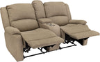 RecPro Charles 67" Double Recliner RV Sofa with Console and Cupholders | Zero Wall Loveseat for Camper | Wall Hugger Couch | Fifth Wheel Theater Seating | Replacement RV Furniture | Oatmeal Cloth