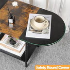Coffee Tables for Living Room,2-Tier Small Oval Center Table Industrial Modern Style Coffee Tables with Storage Shelf and Wood Tabletop for Small Space,Home Office,Brown & Black