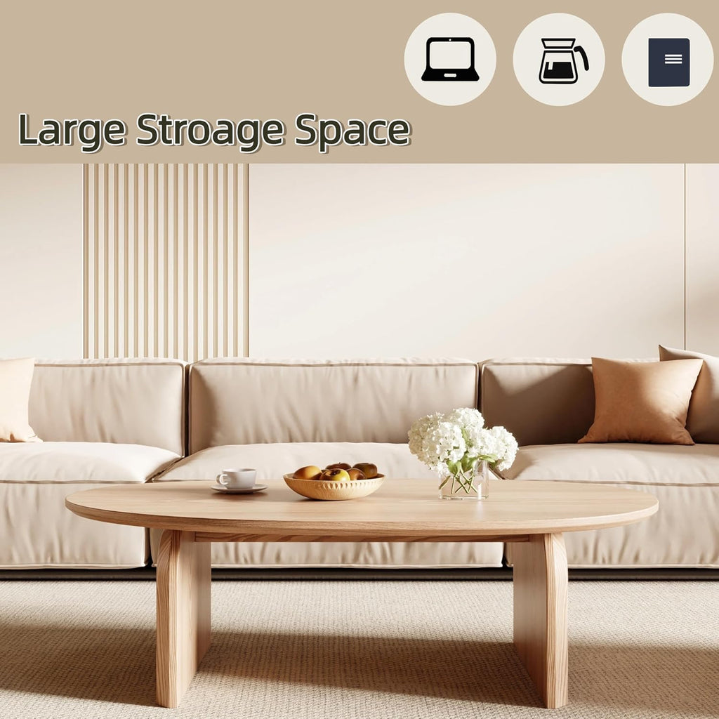 Honyee Modern Oval Coffee Table, Small Coffee Tables for Living Room - Oak Wood Top with Solid Legs, Wooden Center Table Easy Assembly for Living Room &Bedroom,Office, Natural