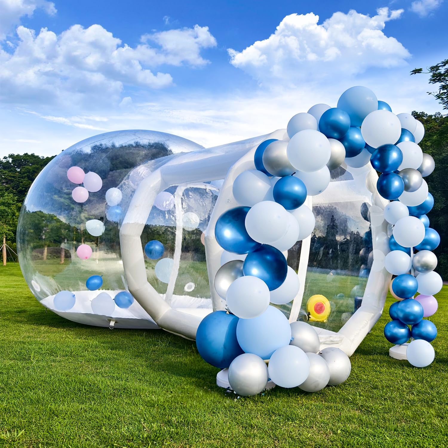 8FT Inflatable Bubble House for Kids, Clear PVC Bubble Balloon House with Tunnel, Air Blower, 600W Air Pump Transparent Bubble House Dome Inflatable for Party, Yard Decoration