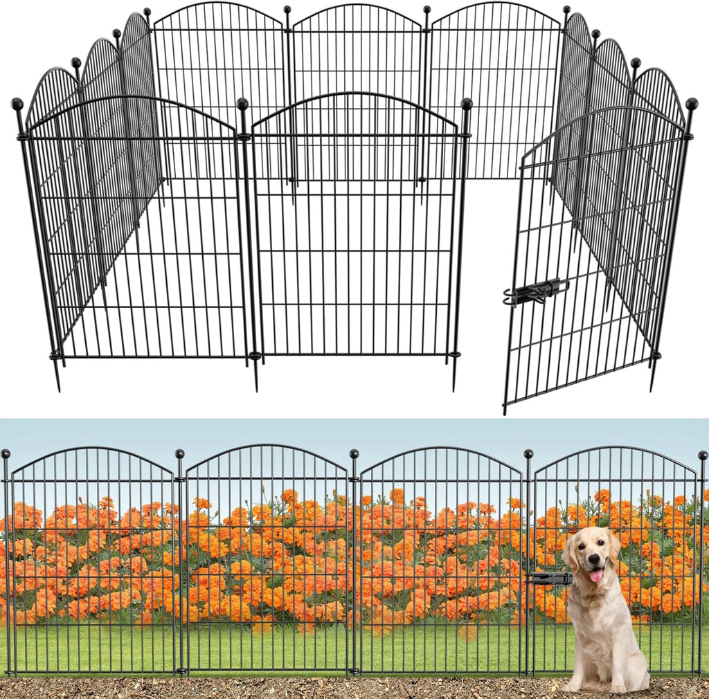 Decorative Garden Fence Animal Barrier with Gate 40 in(H)×27.6 Ft(L) 12 Panels, Dog Rabbit Fencing Arched Rustproof Metal No Dig Pet Outdoor Garden Fence for Yard, Patio, Flower Bed