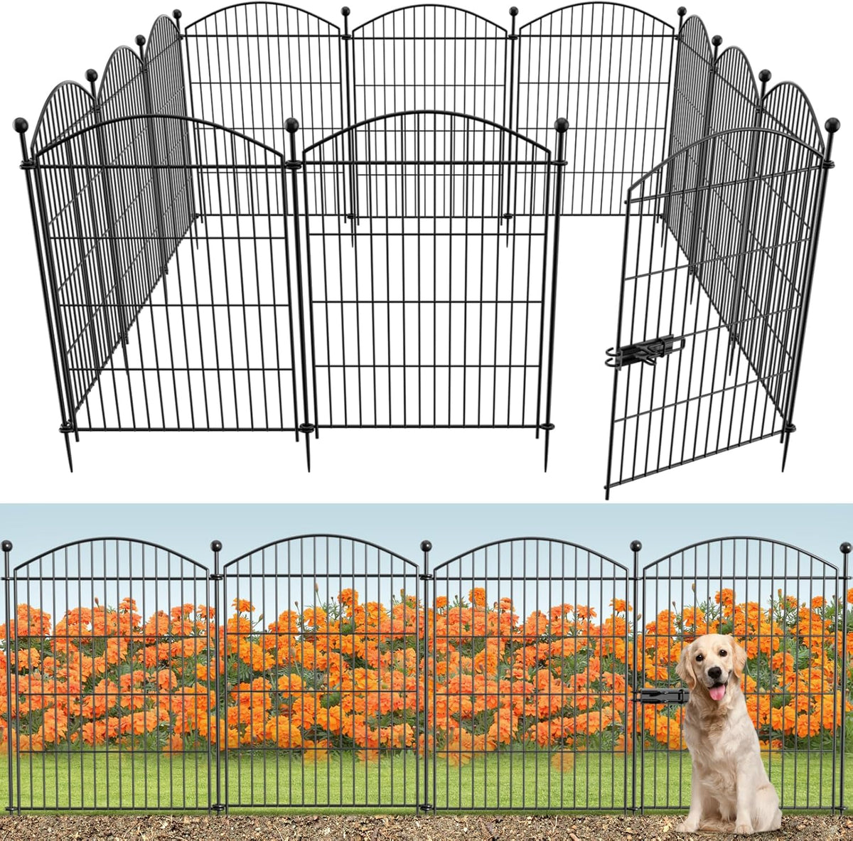 Decorative Garden Fence Animal Barrier with Gate 40 in(H)×27.6 Ft(L) 12 Panels, Dog Rabbit Fencing Arched Rustproof Metal No Dig Pet Outdoor Garden Fence for Yard, Patio, Flower Bed