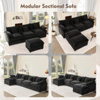 108" U Shaped Couch, Modular Sectional Sofa, 3-Seater Comfy Cloud Couch with Movable Ottoman, Deep Seat Couches for Living Room, Chenille, Black