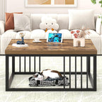 FOLUBAN Modern Coffee Table, Square Center Table for Living Room, Industrial Rustic Wood and Metal Cocktail Tea Table, 31.5 Inch, Brown