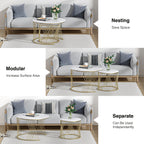 Giluta Round Coffee Table Set of 2, Modern Coffee Tables for Living Room, Faux Marble Center Table, Nesting Coffee Table Simple Nightstand