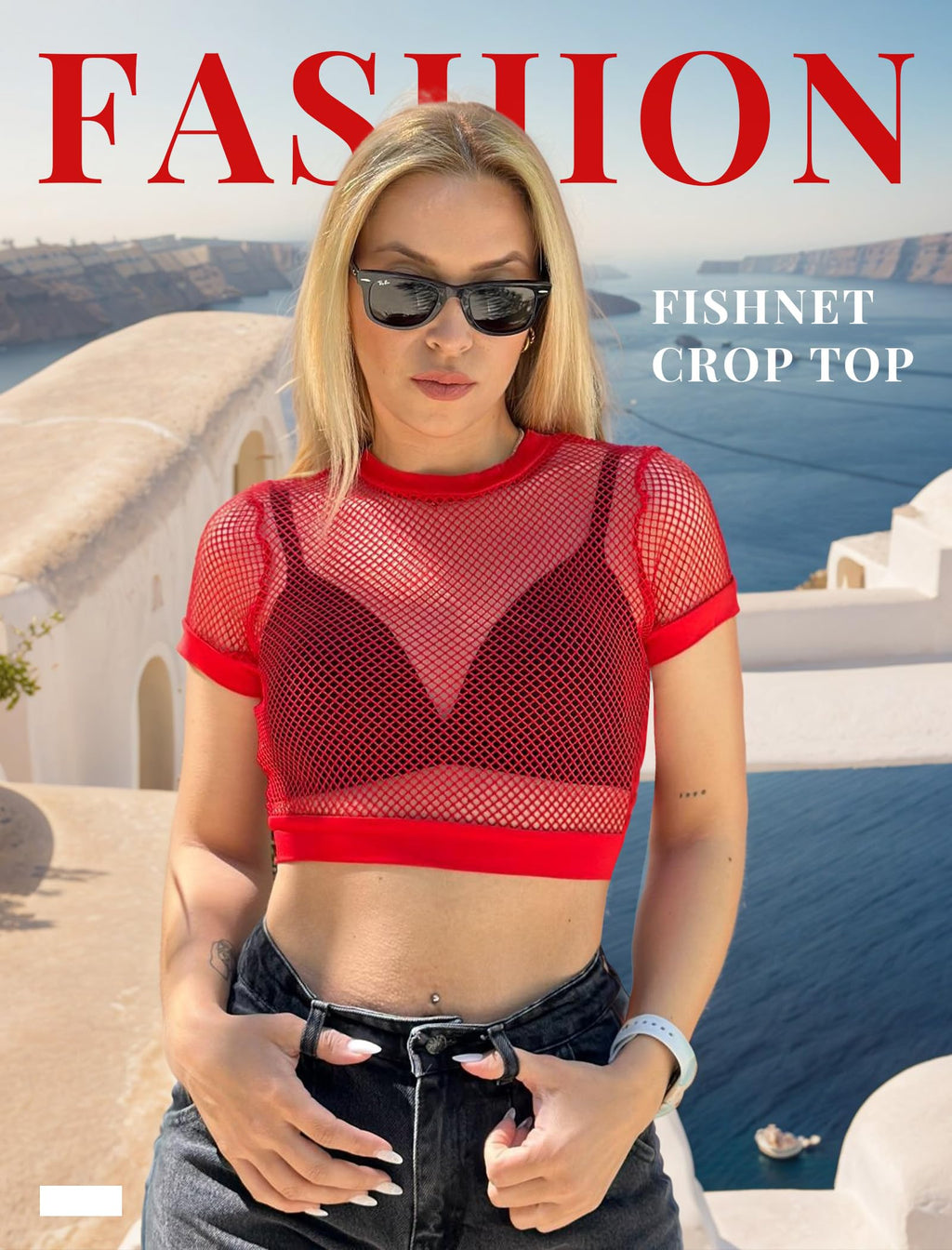 Avidlove Top Corto Transparente para Mujer Camiseta de Manga Corta de Red Transparente Cuello O Bikini Pulóver Rojo, S