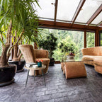 LITA Log Desktop Round Side End Table, Indoor Outdoor Wooden Tray Nightstand Table with Metal Stand for Living Room Bedroom Office Small Spaces (M)