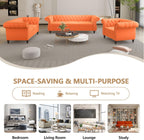 Home Sofa Living Room Furniture, 3 Seater 84" Velvet Upholstered Couch, Mid Century Modern Comfy Couch with Cushions, Classic Tufted Chesterfield Couches for Bedroom, Office, Apartment (Orange)
