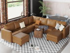 EASE MOOSE Brown Modular Sectional Couch with Storage, Faux Leather Sectional Modular Sofa or Living Room