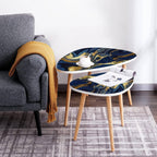 Small Coffee Nesting Table Luxury Blue Marble Gold Abstract Texture Indigo Ocean Blue marbling Modern Minimalist Side Table Triangle End Tea Table Center Table Set of 2Living Room Bedroom