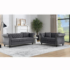 2 Piece Velvet Chesterfield Sofa,79" 3 Seater and 57" Loveseat Sofa Set,Button Tufted Nailhead Trimming Curved Backrest Rolled Arm (Grey, 79" 3 Seater and 57" Loveseat Velvet Sofa Sets)