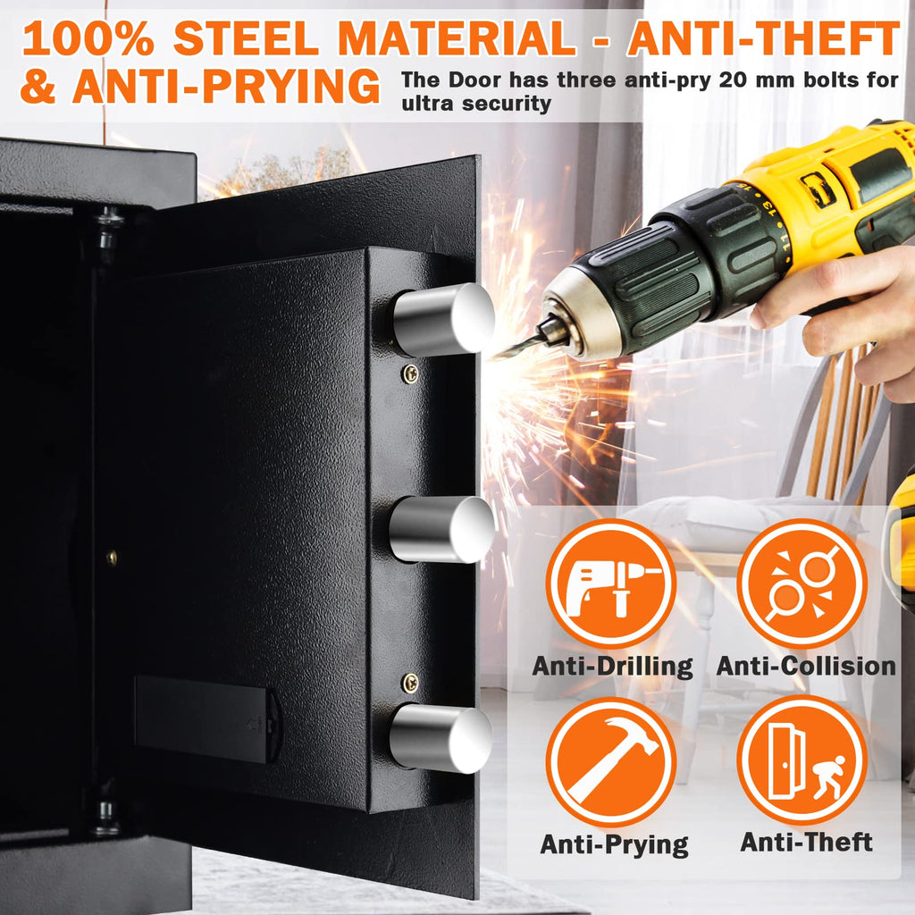 2.5 Cu ft Large Fire proof Safe Boxes for HOME USE, Digital Security Safe Box with Combination Lock & Fireproof A4 Document Bag, Home Safe Fireproof Waterproof for Money Medicine Documents Valuables