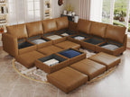 EASE MOOSE Brown Modular Sectional Couch with Storage, Faux Leather Sectional Modular Sofa or Living Room