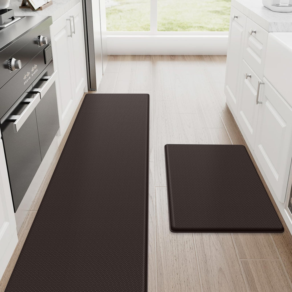 StepRite Kitchen Mats, 2PCS Kitchen Rugs, Cushioned Anti Fatigue Kitchen Mats for Floor, Non-Slip Standing Desk Mat, Waterproof Kitchen Rug Set for Kitchen, Floor, Office, 17.3"x30"+17.3"x47", Black