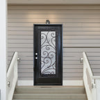 Porte d'entrée extérieure composite en polyuréthane résistante aux dommages environnementaux 36" x 80", fenêtre en verre trempé ouvrable, battant unique à droite s'ouvrant vers l'intérieur, espresso FR08