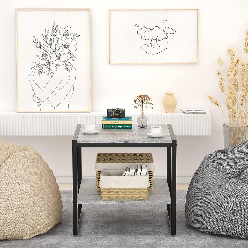 Homieasy End Table, 20 Inch Square Side Table Modern Night Stand with 2-Tier Storage Shelf, Living Room Small Coffee Table, Wood Finish Bedside Table for Bedroom, Light Oak