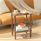 Side Table, Small End Table with Storage Shelf, 2-Tier Small Coffee Tables Living Room for Bedroom, Narrow Spaces (Rustic Brown)