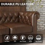 Leather Brown Sofa for Living Room Chesterfield 3 Seater Couch Sofa Comfortable Soft Sturdy Durable Furniture for Office Bedroom Apartment Hotel Place (03-Brown-80)