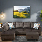 L Shaped Couch, Lounge Sectional Sofa with Chaise for Living Room, 6 Seat Modern Modular Couches with Movable Storage Ottoman, Black Grey