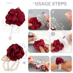 AUEAR, Rose Bridal Burgundy Red Wrist Corsage and Boutonniere Set Bridesmaid Hand Flower for Wedding