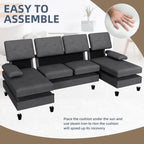 Walsunny Sectional Couches for Living Room, Convertible U-Shaped Sofa Couch with Double Chaise, 4 Seat Sofa Set Modular Sofa Couch for Apartment, Black