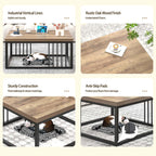 FOLUBAN Coffee Table, Modern Square Center Table for Living Room, Industrial Rustic Wood and Metal Cocktail Tea Table, 31.5 Inch, Oak