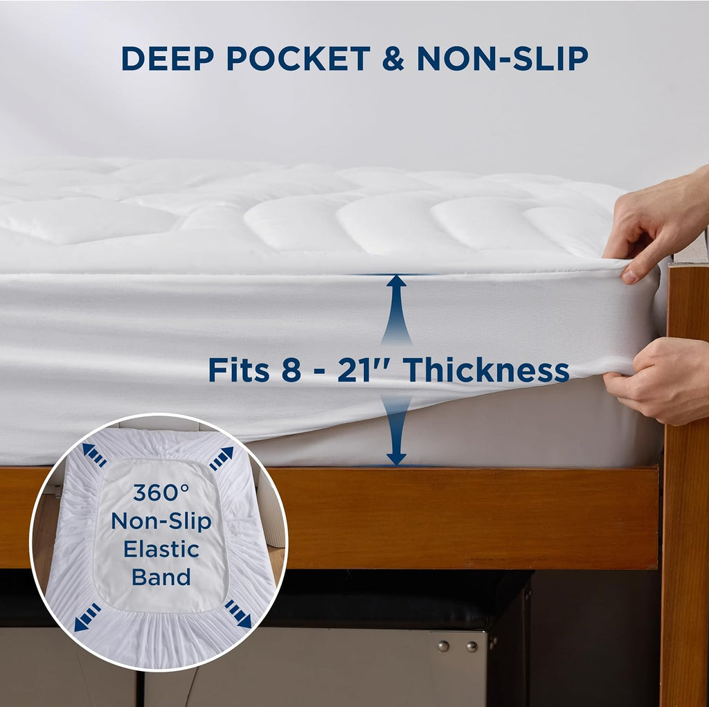 Bedsure Twin XL Mattress Pad - Soft Mattress Topper for College Dorm Room Essentials, Extra Long Twin Quilted Fitted Bed Cover Protector with 8-21 Inches Deep Pocket, Washable, White, 39x80 Inches