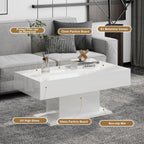 Led Coffee Table for Living Room, Living Room Table Rectangular Center Table, Modern High Glossy Wooden Coffee Tables with 16 Colors LED Lights for Dining Reception Room, White