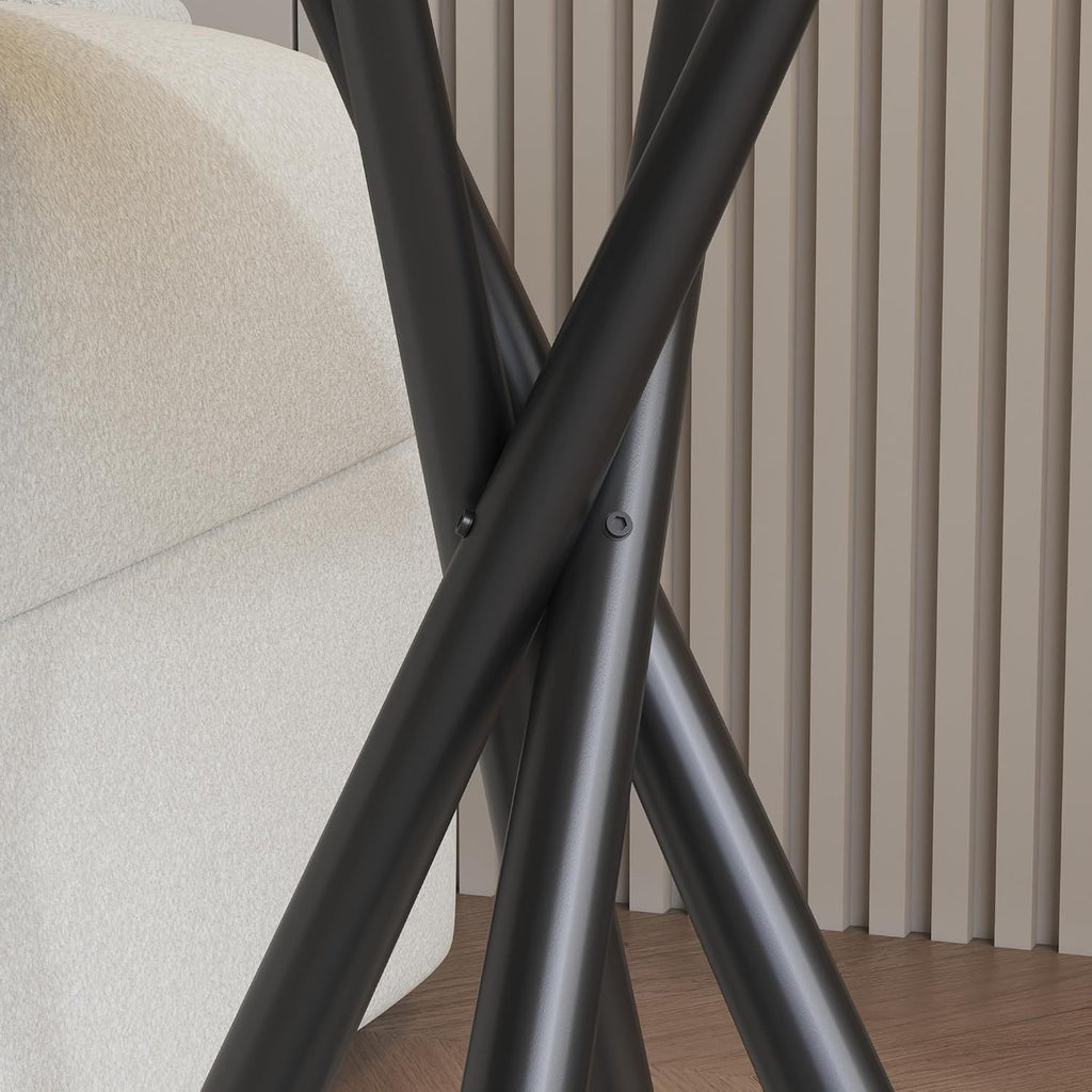 Round White Marble Side Table Set of 2, Modern End Table with Sintered Stone Top and Black Metal Legs, Sofa Coffee Table for Living Room Apartment (20" x 20" x 22")