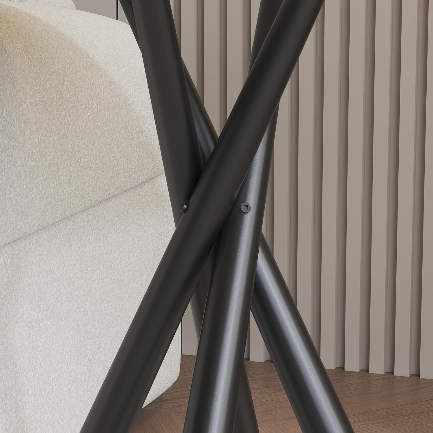 Round White Marble Side Table Set of 2, Modern End Table with Sintered Stone Top and Black Metal Legs, Sofa Coffee Table for Living Room Apartment (20" x 20" x 22")