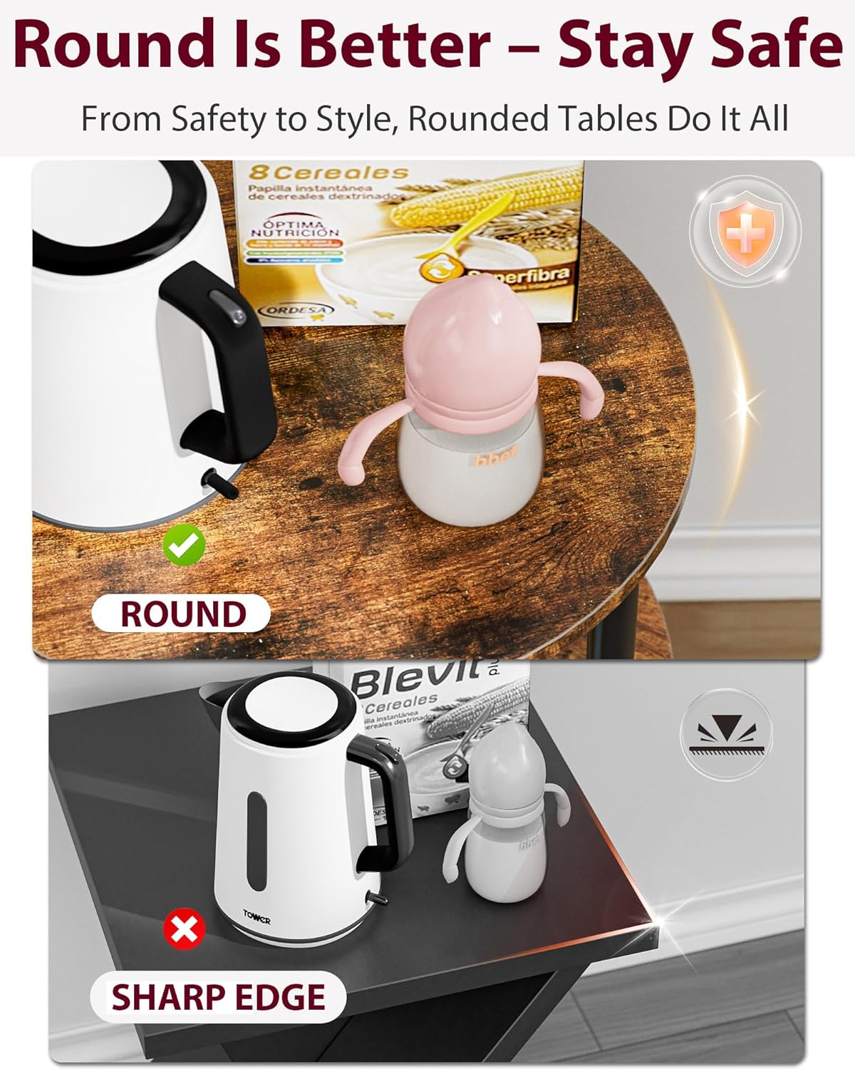 Small Round End Table - 3 Tier Design Accent Table, Narrow Side or Bedside Stand, Industrial Vintage Nightstand for Bedroom, Living Room, or Small Spaces, Rustic Brown