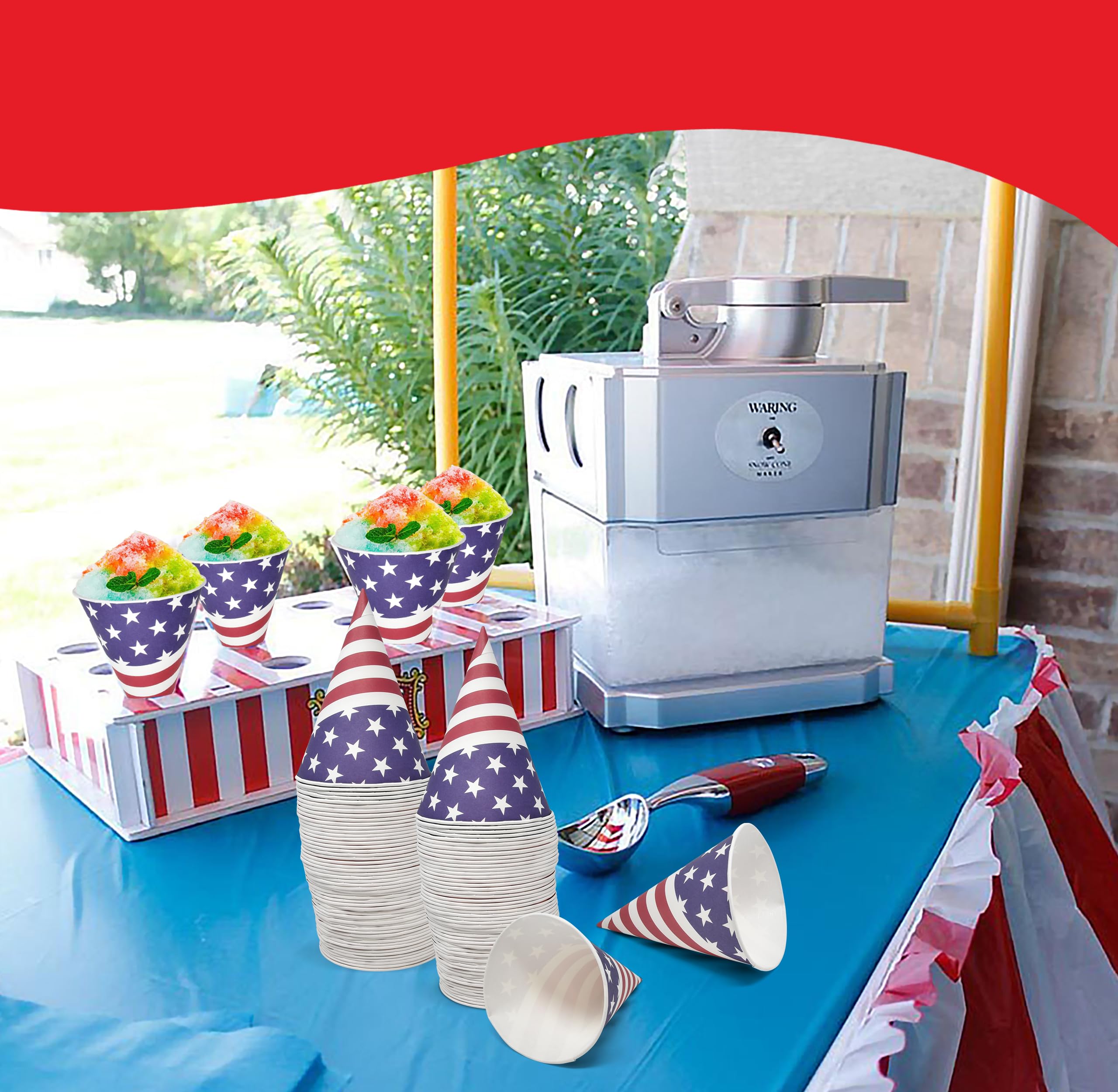 Gift Boutique 100 sztuk patriotyczny śnieg, jednorazowe papierowe stożki kubek do sluszu, lodów kruszonych, sorbetu, woda, wzór flagi USA na mrożone przysmaki, dekoracje na Dzień Niepodległości 4 lipca