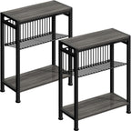 Small Side Table for Small Space, 3-Tier Narrow End Table with Magazine Holder,Slim Nightstand, Skinny Snack Couch Table in Living Room, Bedroom Study and Balcony (Rustic Brown &Black)