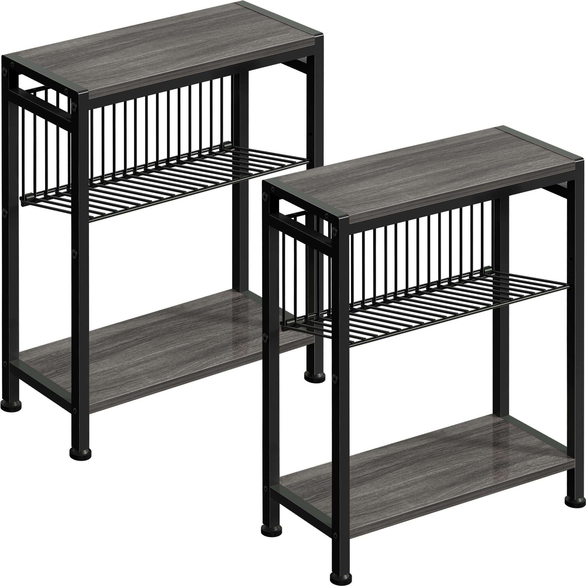 Small Side Table for Small Space, 3-Tier Narrow End Table with Magazine Holder,Slim Nightstand, Skinny Snack Couch Table in Living Room, Bedroom Study and Balcony (Rustic Brown &Black)