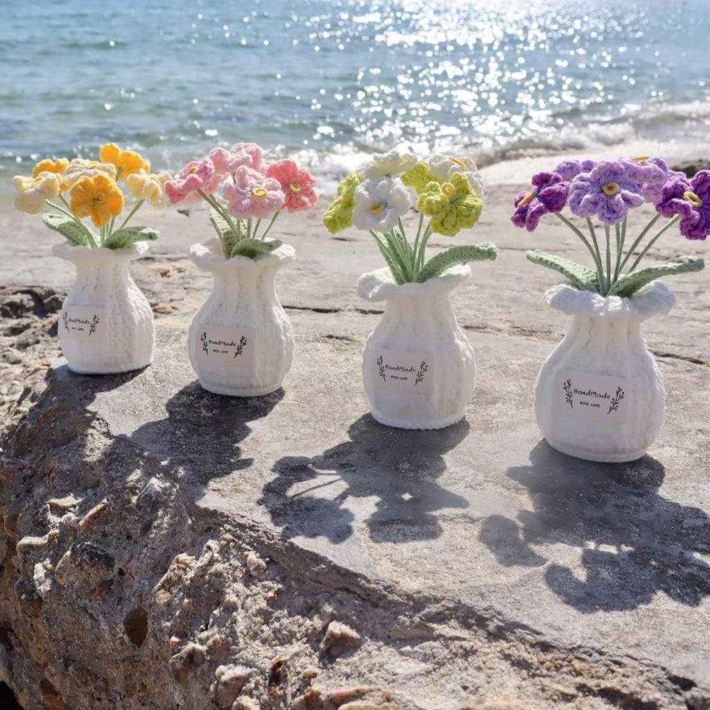 Crochet Flower Pot Forget-me-not Pink Thank You Crochet Gifts for Women Coworker Graduation & Mother's Day Gift Pink Crochet Potted Flower for Women Teacher| Handmade Knitted Potted Plant